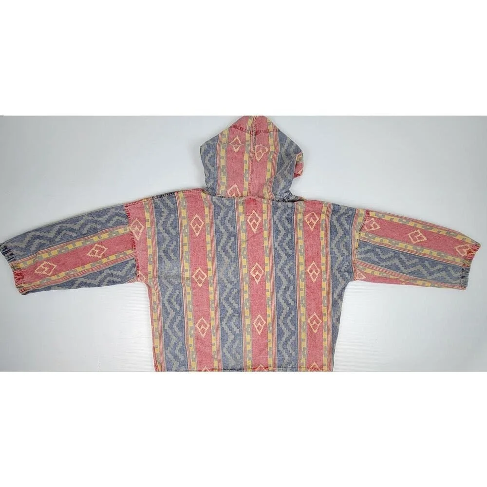 Vintage Retro Andrews Blues Aztec Southwestern Mens‎ Medium Baggy Hooded Sweater